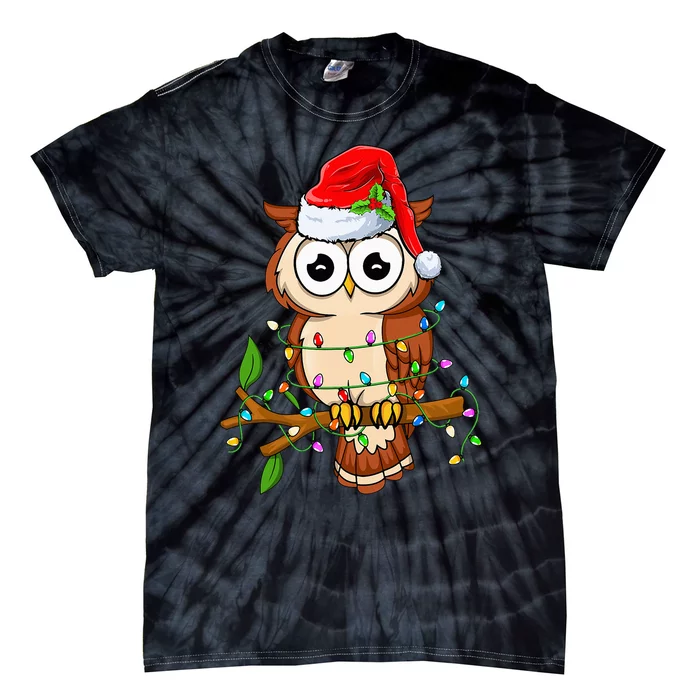 Owl Wearing Santa Hat Xmas Birds Owl Lover Christmas Tie-Dye T-Shirt