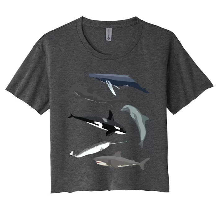 Orca Whale Shark Narwhal Dolphin Sea Creatures Women's Crop Top Tee