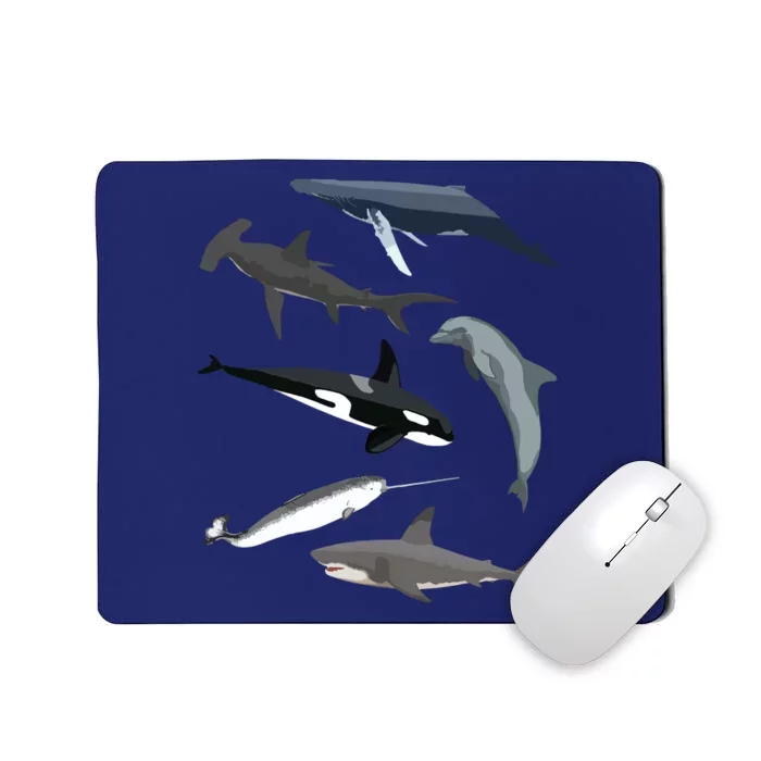 Orca Whale Shark Narwhal Dolphin Sea Creatures Mousepad