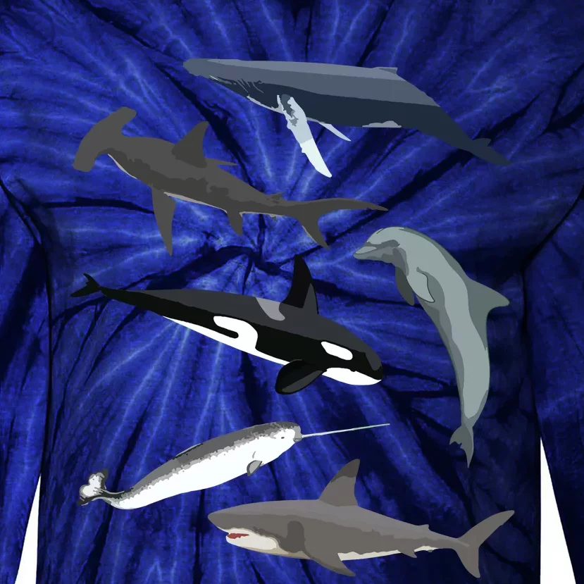 Orca Whale Shark Narwhal Dolphin Sea Creatures Tie-Dye Long Sleeve Shirt