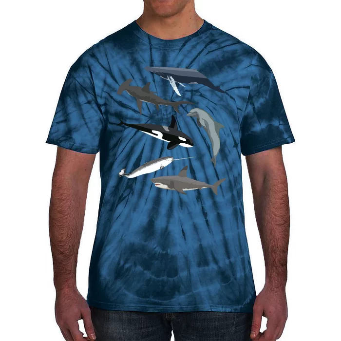 Orca Whale Shark Narwhal Dolphin Sea Creatures Tie-Dye T-Shirt