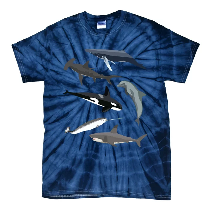 Orca Whale Shark Narwhal Dolphin Sea Creatures Tie-Dye T-Shirt