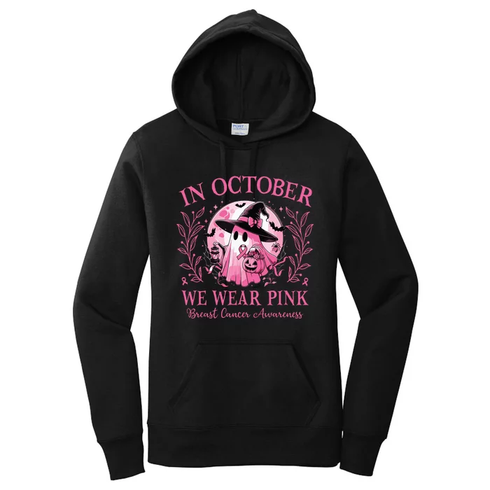 October We Wear Breast Cancer Awareness Halloween Ghost Women's Pullover Hoodie