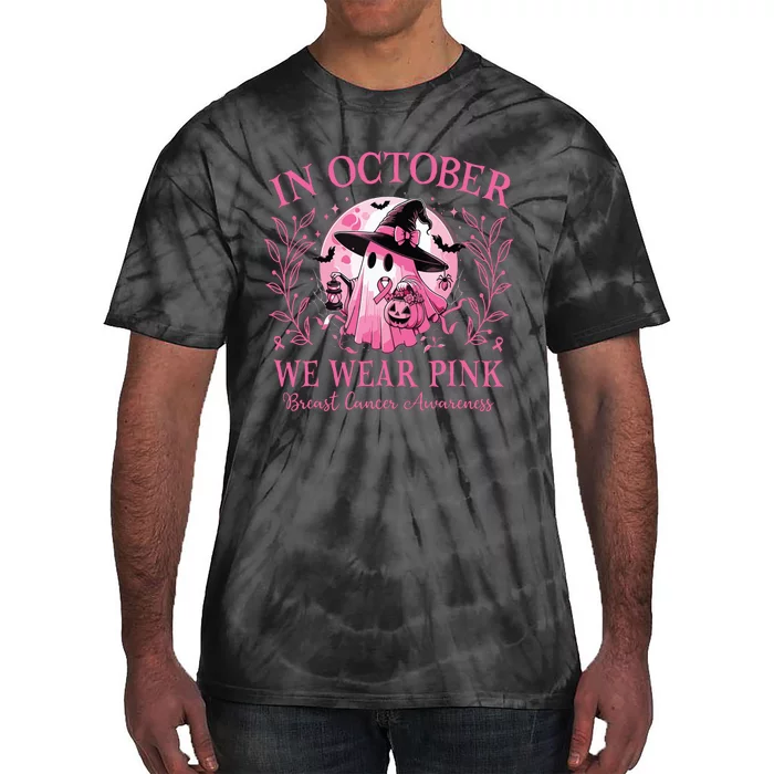 October We Wear Breast Cancer Awareness Halloween Ghost Tie-Dye T-Shirt