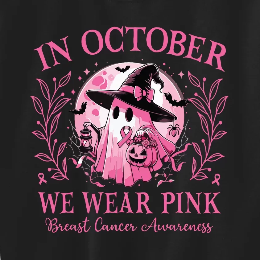 October We Wear Breast Cancer Awareness Halloween Ghost Kids Sweatshirt