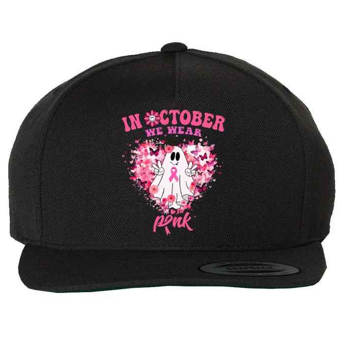 October we Wear Pink Breast Cancer Warrior Ghost Halloween Wool Snapback Cap