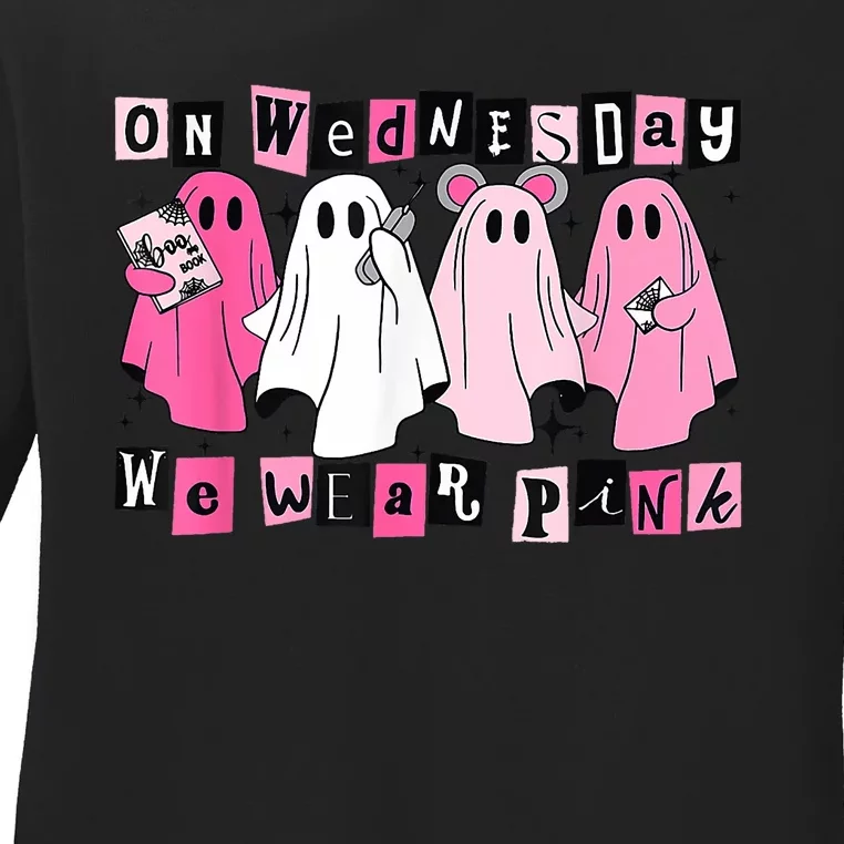 On Wednesday We Wear Cute Ghost Halloween Ladies Long Sleeve Shirt