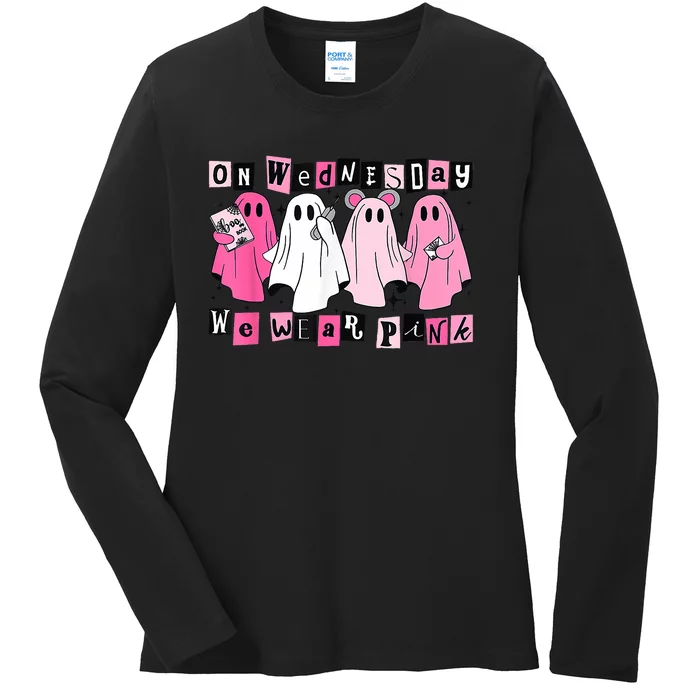 On Wednesday We Wear Cute Ghost Halloween Ladies Long Sleeve Shirt