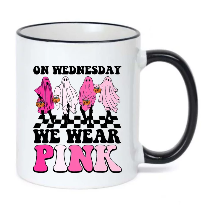 On Wednesday We Wear Pink Ghost Halloween Breast Cancer Black Color Changing Mug