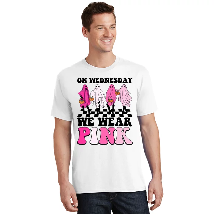 On Wednesday We Wear Pink Ghost Halloween Breast Cancer T-Shirt