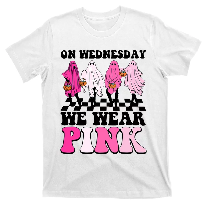 On Wednesday We Wear Pink Ghost Halloween Breast Cancer T-Shirt