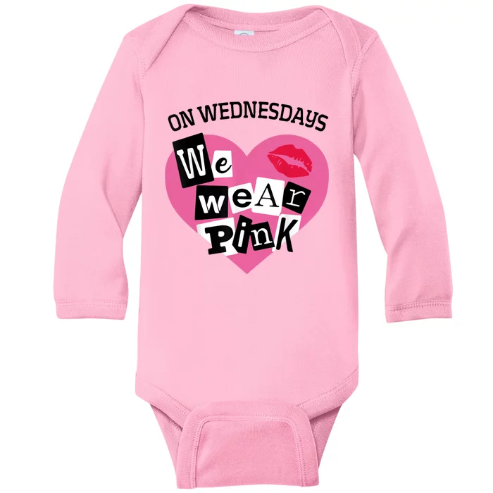 On Wednesday We Wear Pink Funny Valentine Baby Long Sleeve Bodysuit