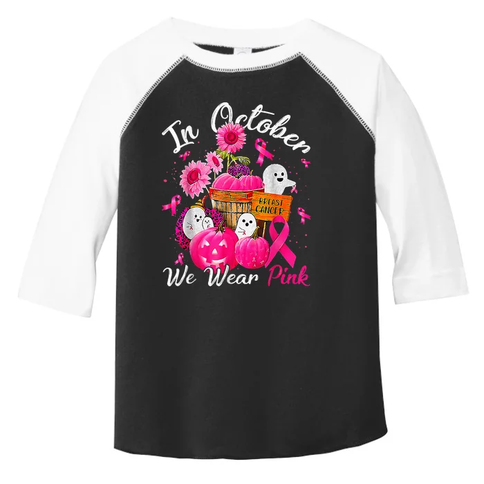 October We Wear Pink Pumpkin Ghost Halloween Breast Cancer Toddler Fine Jersey T-Shirt