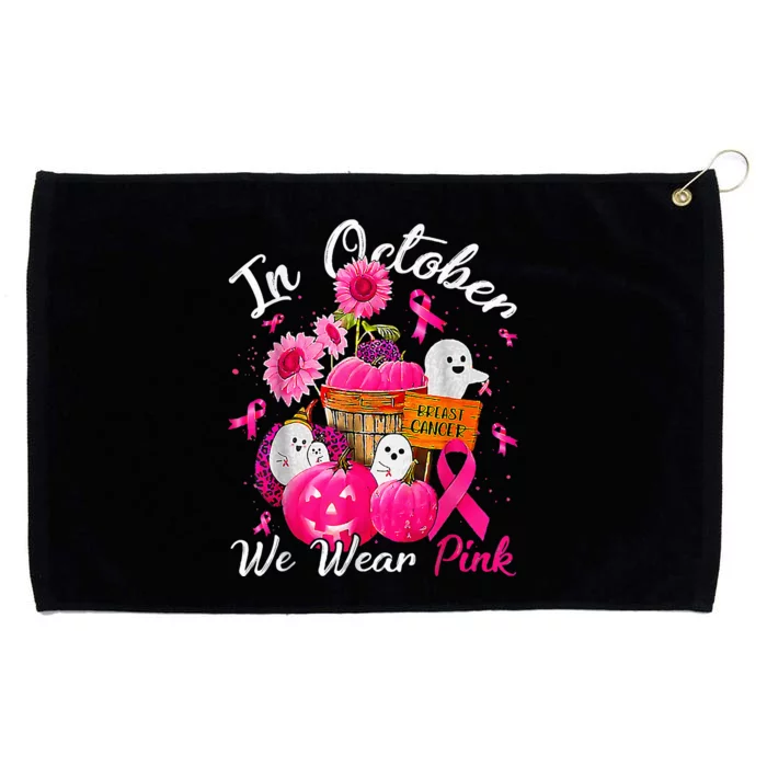 October We Wear Pink Pumpkin Ghost Halloween Breast Cancer Grommeted Golf Towel