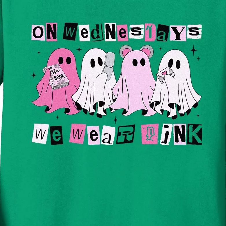 On Wednesday We Wear Cute P.Ink Ghost Halloween Gift Kids Long Sleeve Shirt