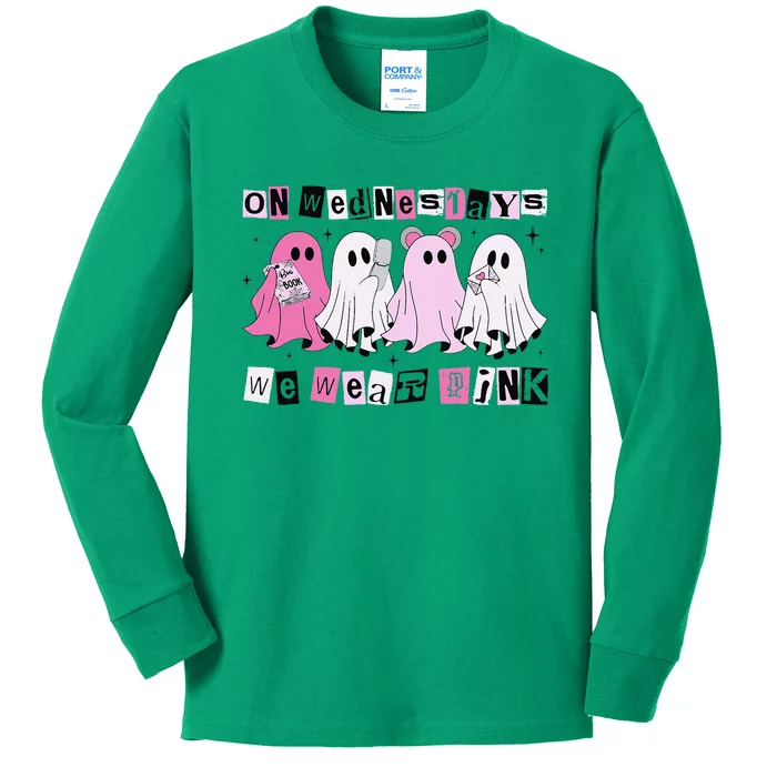 On Wednesday We Wear Cute P.Ink Ghost Halloween Gift Kids Long Sleeve Shirt