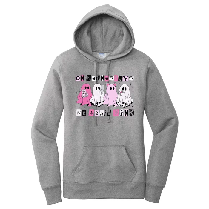 On Wednesday We Wear Cute P.Ink Ghost Halloween Gift Women's Pullover Hoodie