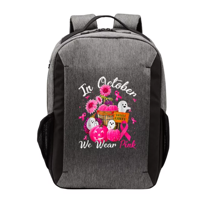 October We Wear Pink Pumpkin Ghost Halloween Breast Cancer Vector Backpack