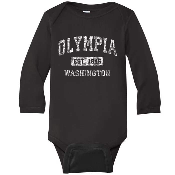 Olympia Washington Wa Vintage Established Sports Baby Long Sleeve Bodysuit