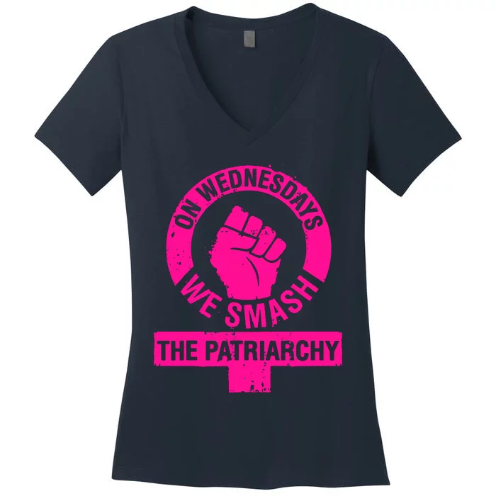 On Wednesdays We Smash The Patriarchy Women's V-Neck T-Shirt