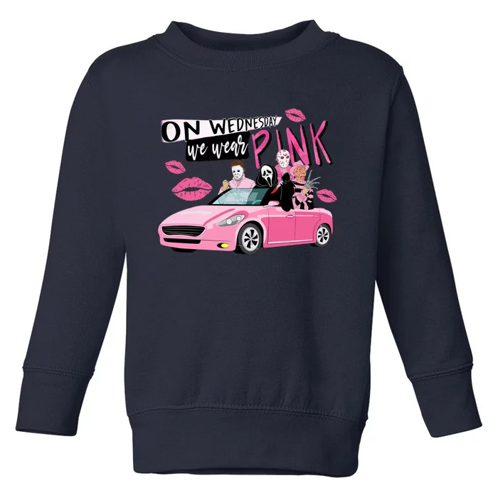 On Wednesday We Wear Pink Horror Characters Halloween Toddler Sweatshirt