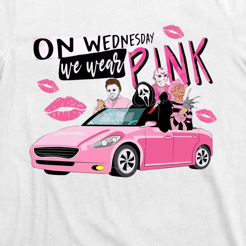 On Wednesday We Wear Pink Horror Characters Halloween T-Shirt