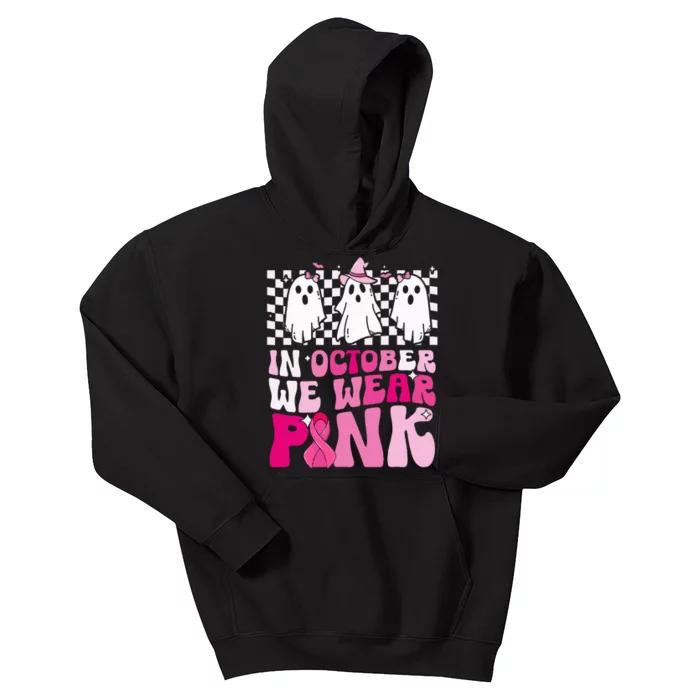 October We Wear Pink Funny Ghost Halloween Breast Cancer Kids Hoodie