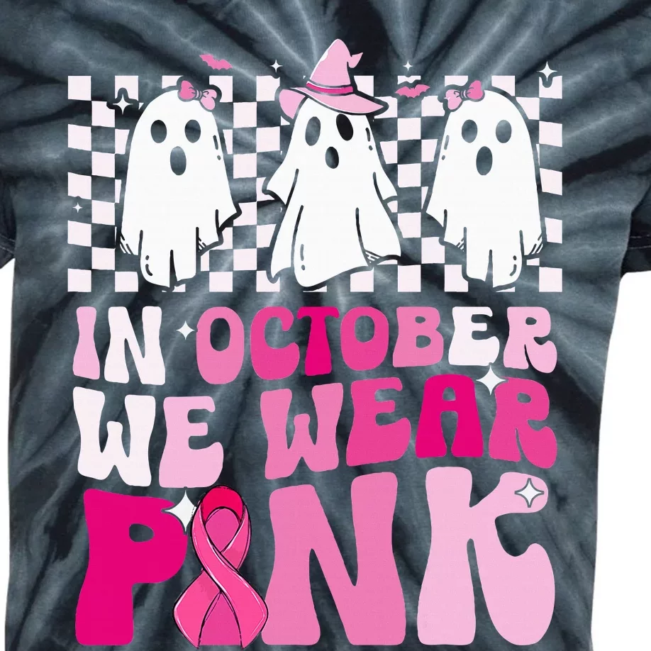 October We Wear Pink Funny Ghost Halloween Breast Cancer Kids Tie-Dye T-Shirt