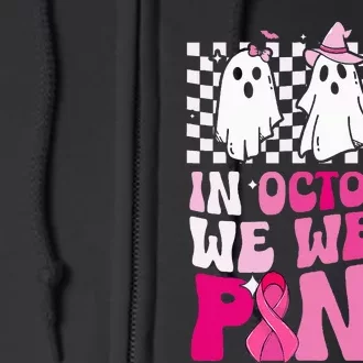 October We Wear Pink Funny Ghost Halloween Breast Cancer Full Zip Hoodie