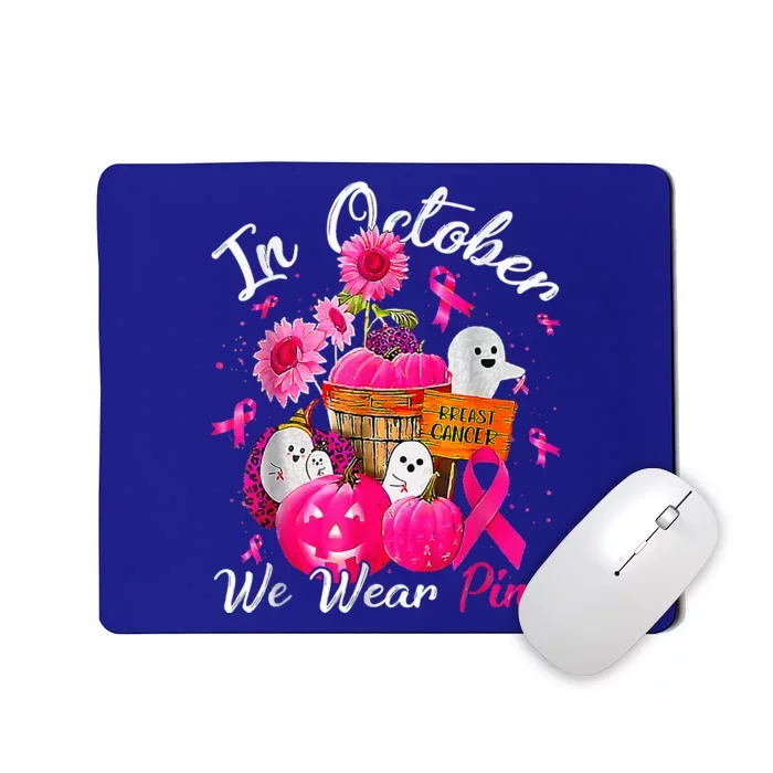 October We Wear Pink Pumpkin Ghost Halloween Breast Cancer Mousepad