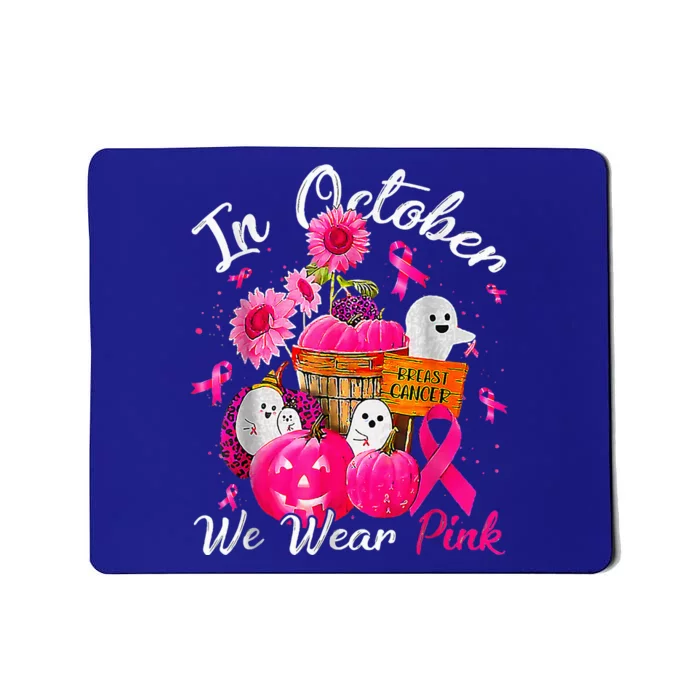 October We Wear Pink Pumpkin Ghost Halloween Breast Cancer Mousepad