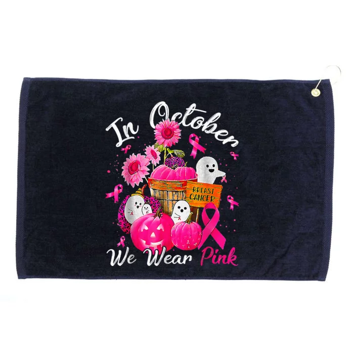 October We Wear Pink Pumpkin Ghost Halloween Breast Cancer Grommeted Golf Towel