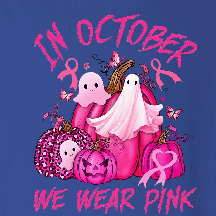 October We Wear Pink Pumpkin Ghost Halloween Breast Cancer Toddler Long Sleeve Shirt