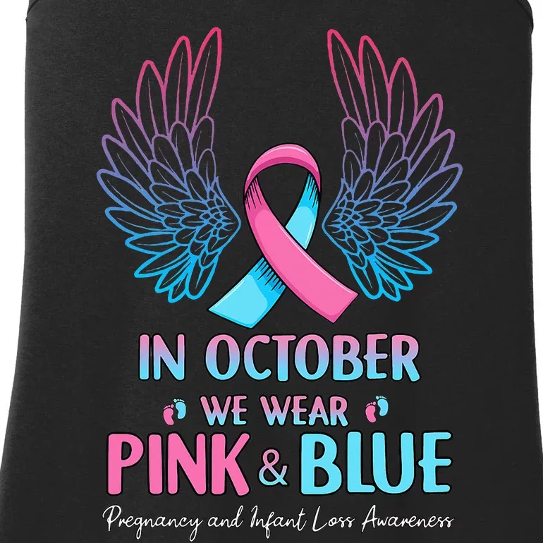 October We Wear Pink Blue Pregnancy Infant Loss Awareness Ladies Essential Tank