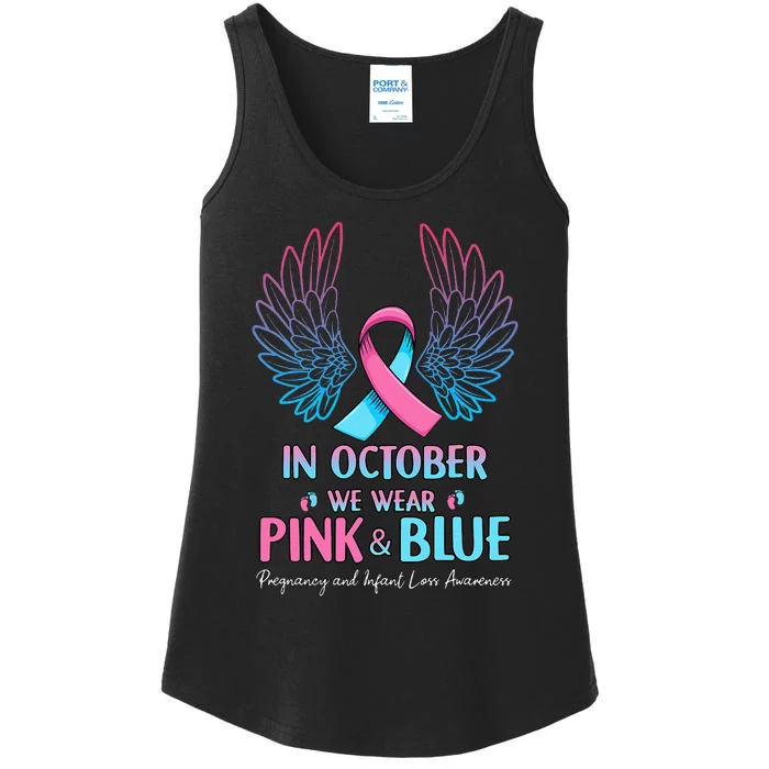 October We Wear Pink Blue Pregnancy Infant Loss Awareness Ladies Essential Tank