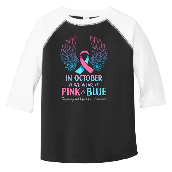 October We Wear Pink Blue Pregnancy Infant Loss Awareness Toddler Fine Jersey T-Shirt