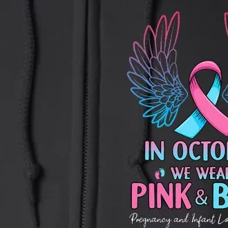 October We Wear Pink Blue Pregnancy Infant Loss Awareness Full Zip Hoodie