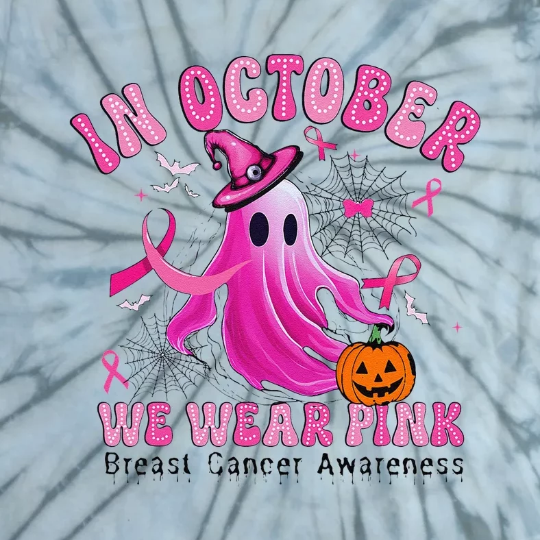 October We Wear Pin.K Breast Cancer Awareness Halloween Ghost Tie-Dye T-Shirt