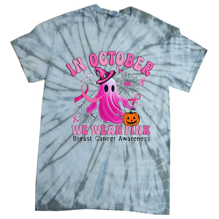 October We Wear Pin.K Breast Cancer Awareness Halloween Ghost Tie-Dye T-Shirt