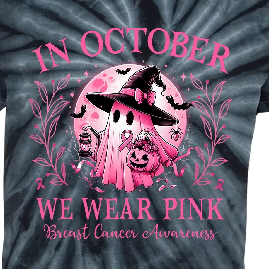 October We Wear Breast Cancer Awareness Halloween Ghost Kids Tie-Dye T-Shirt