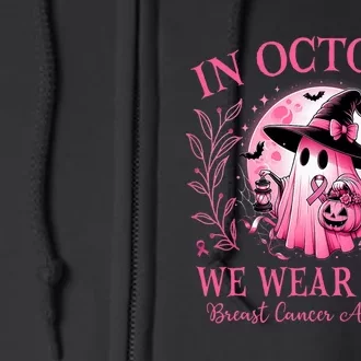 October We Wear Breast Cancer Awareness Halloween Ghost Full Zip Hoodie