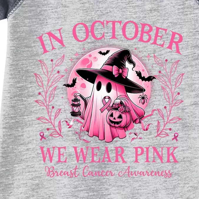 October We Wear Breast Cancer Awareness Halloween Ghost Infant Baby Jersey Bodysuit