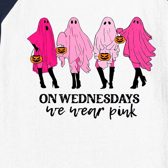 On Wednesday We Wear Pink Ghost Halloween Baseball Sleeve Shirt