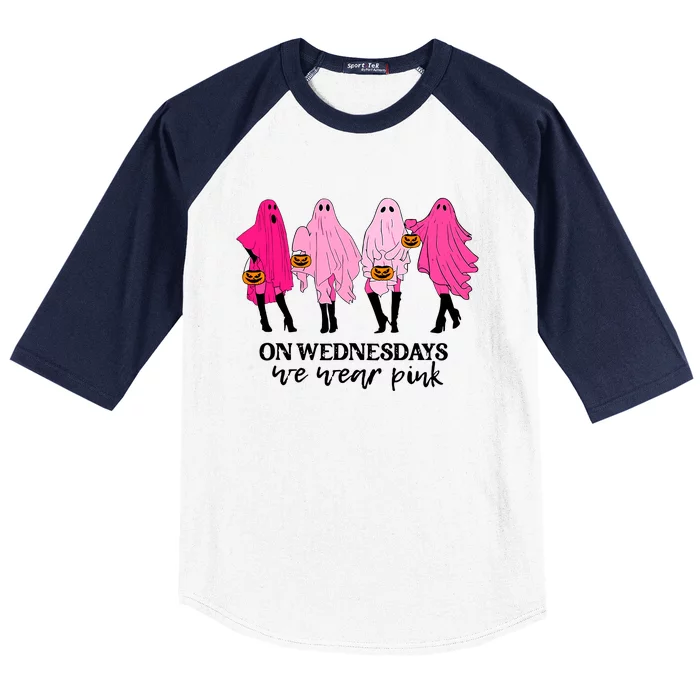 On Wednesday We Wear Pink Ghost Halloween Baseball Sleeve Shirt