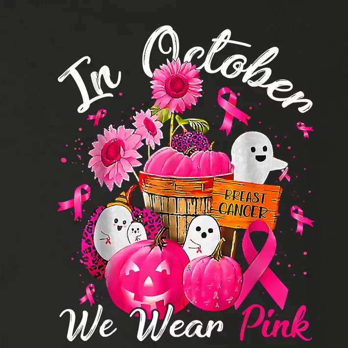 October We Wear Pink Pumpkin Ghost Halloween Breast Cancer Toddler Long Sleeve Shirt