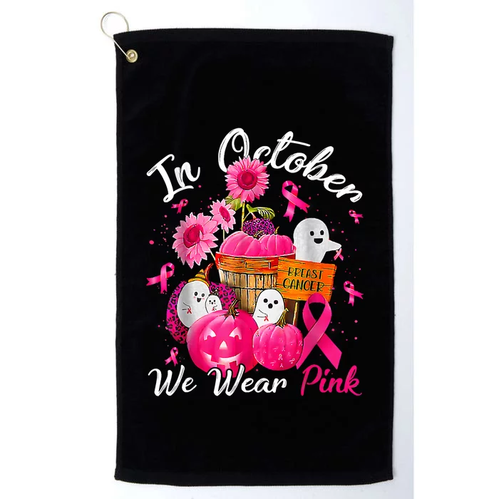 October We Wear Pink Pumpkin Ghost Halloween Breast Cancer Platinum Collection Golf Towel