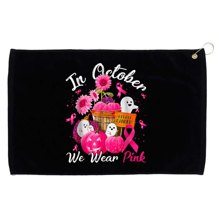 October We Wear Pink Pumpkin Ghost Halloween Breast Cancer Grommeted Golf Towel