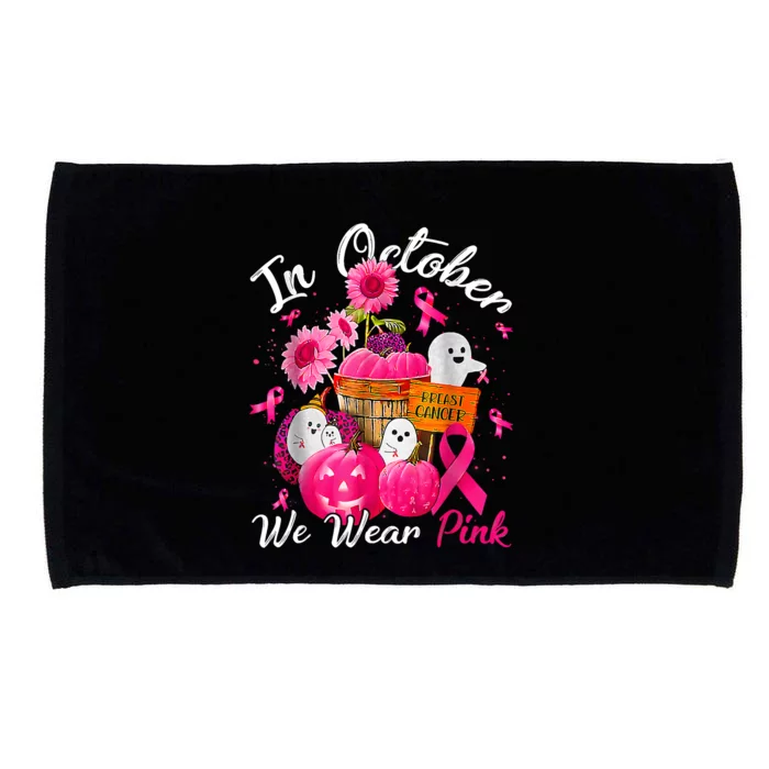 October We Wear Pink Pumpkin Ghost Halloween Breast Cancer Microfiber Hand Towel