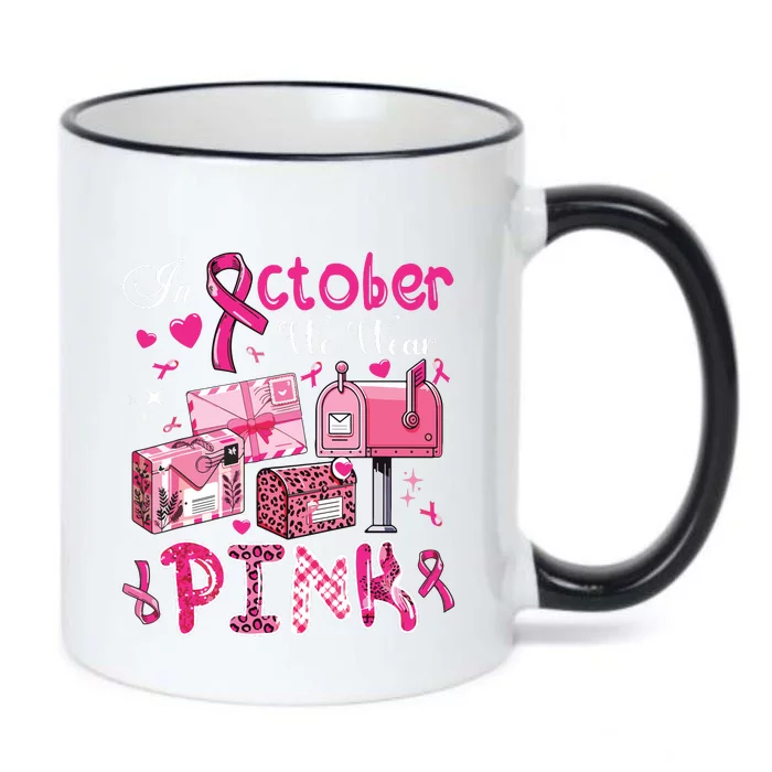 October We Wear Breast Cancer Awareness Postal Worker Black Color Changing Mug