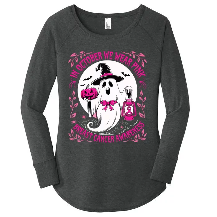 October We Wear Ghost Halloween Pumpkins Breast Cancer Women's Perfect Tri Tunic Long Sleeve Shirt